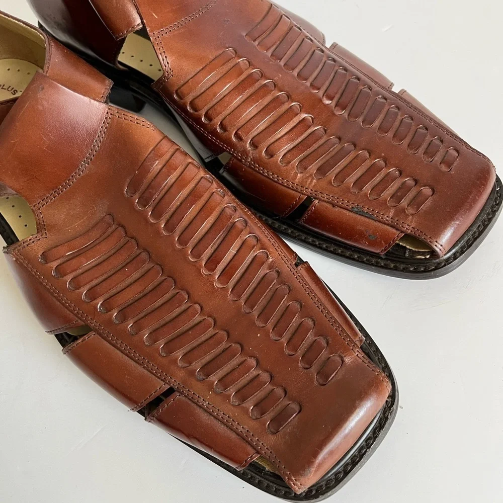 Stacy Adams Brown Leather Buckle Strap Sandals Size 11 M